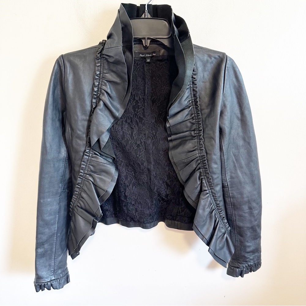 Hart Moon Star Ruffle Black Lamb Leather Jacket - Picture 1 of 7
